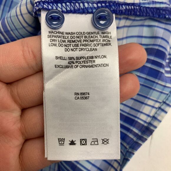 Mountain Hardwear Plaid Shirt Womens S Small Blue Nylon Blend Hidden Button Up - Picture 9 of 12